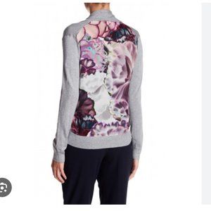 Ted Baker Rohani illuminated bloom grey purple floral cardigan sweater size 1